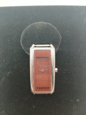 Bijoux Terner Rectangular Red/Brown Dial Silver-Tone Watch